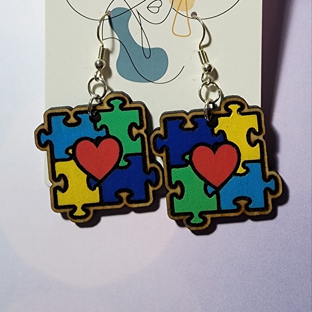 Autism Awareness Earrings with Heart